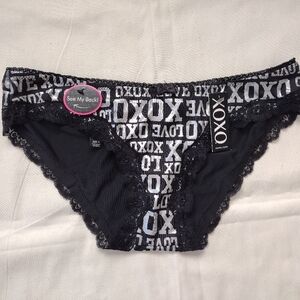 NWT XOXO Peek A Boo Back Hipster Foil Black Panties Y2K Large